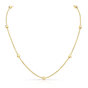 14K Yellow Gold Beaded Station Chain Necklace, 18 Inch – side profile | RockHer