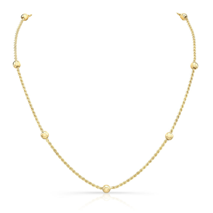 14K Yellow Gold Beaded Station Chain Necklace, 18 Inch – side profile | RockHer