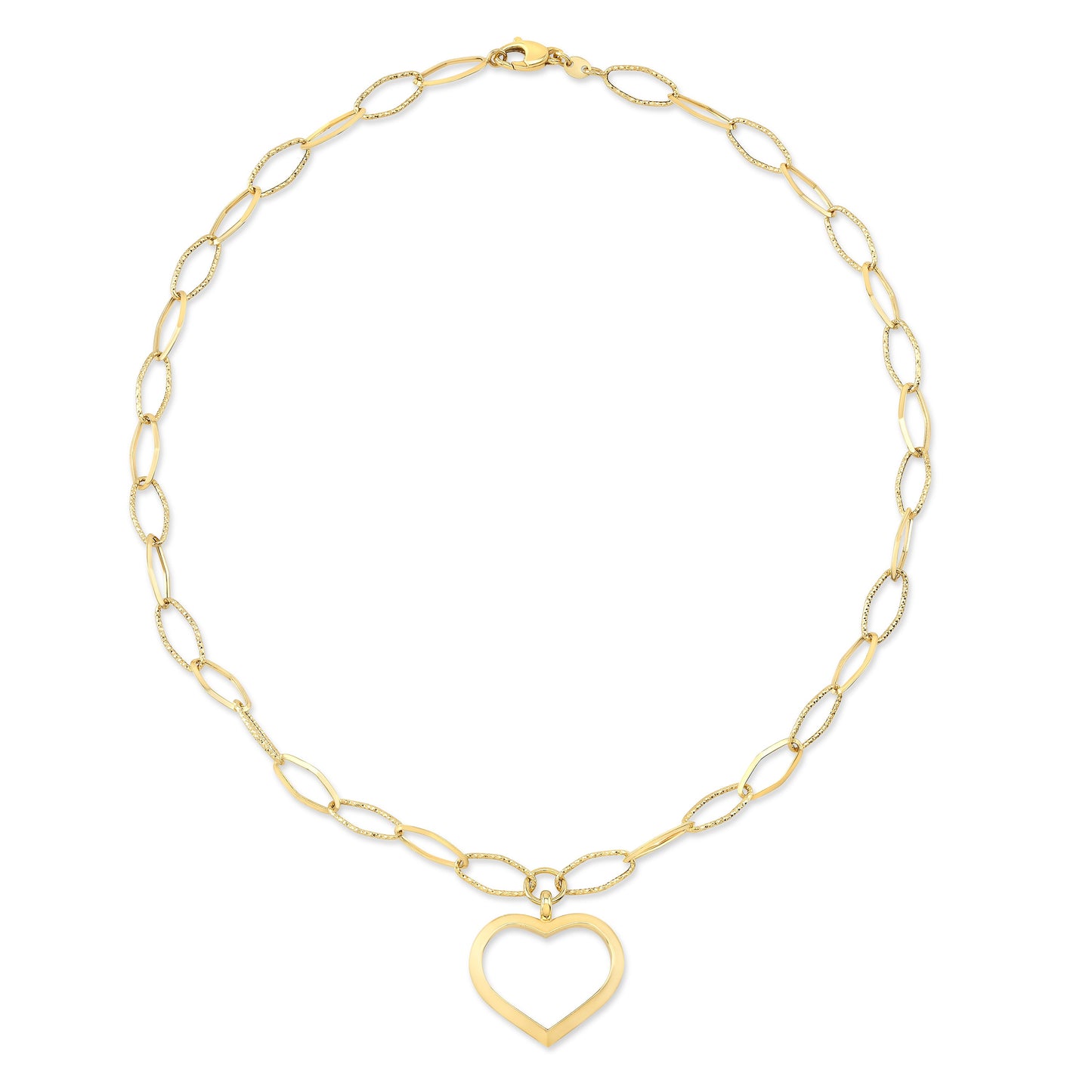 14K Yellow Gold Paperclip Chain with Heart Pendant, 17 Inch – side profile | RockHer
