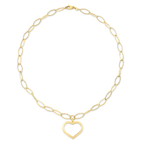 14K Yellow Gold Paperclip Chain with Heart Pendant, 17 Inch, side profile | RockHer