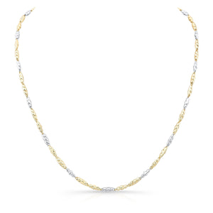 14K Two-Tone Gold Oval Textured Link Necklace, 18 Inch, side profile | RockHer