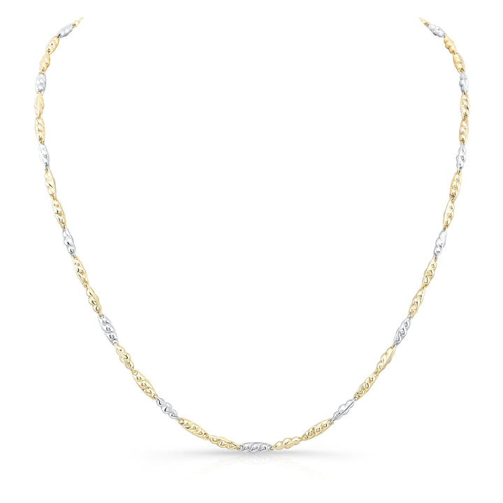 14K Two-Tone Gold Oval Textured Link Necklace, 18 Inch – side profile | RockHer