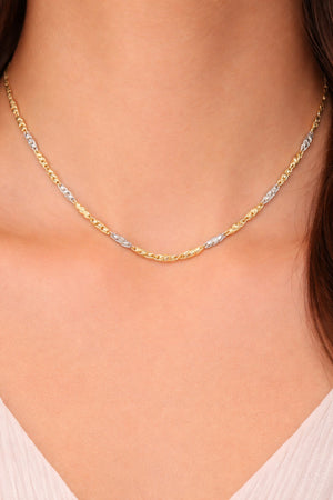 14K Two-Tone Gold Oval Textured Link Necklace, 18 Inch, detail view | RockHer