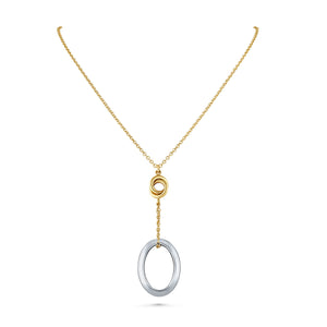 14K Two-Tone Gold Y Necklace with White Gold Pendant, 17 Inch, side profile | RockHer