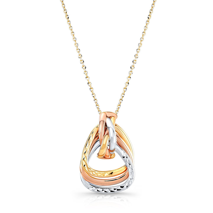 14K Tri-Color Gold Interlocking Teardrop Pendant Necklace, 18 Inch – side profile | RockHer