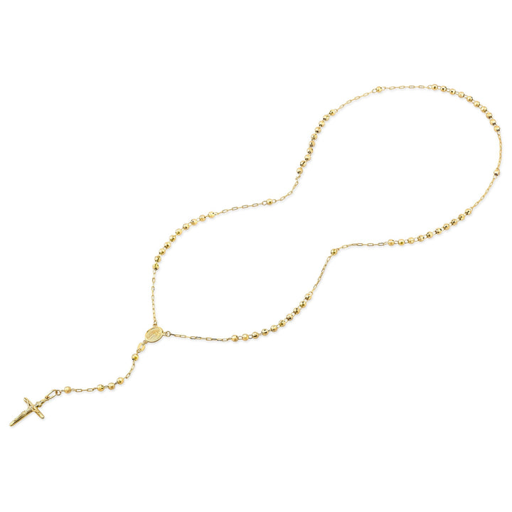 14K Yellow Gold Beaded Station Chain with Cross, 26 Inch – side profile | RockHer