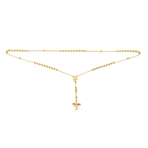 14K Yellow Gold Beaded Station Chain with Cross, 26 Inch – detail view | RockHer
