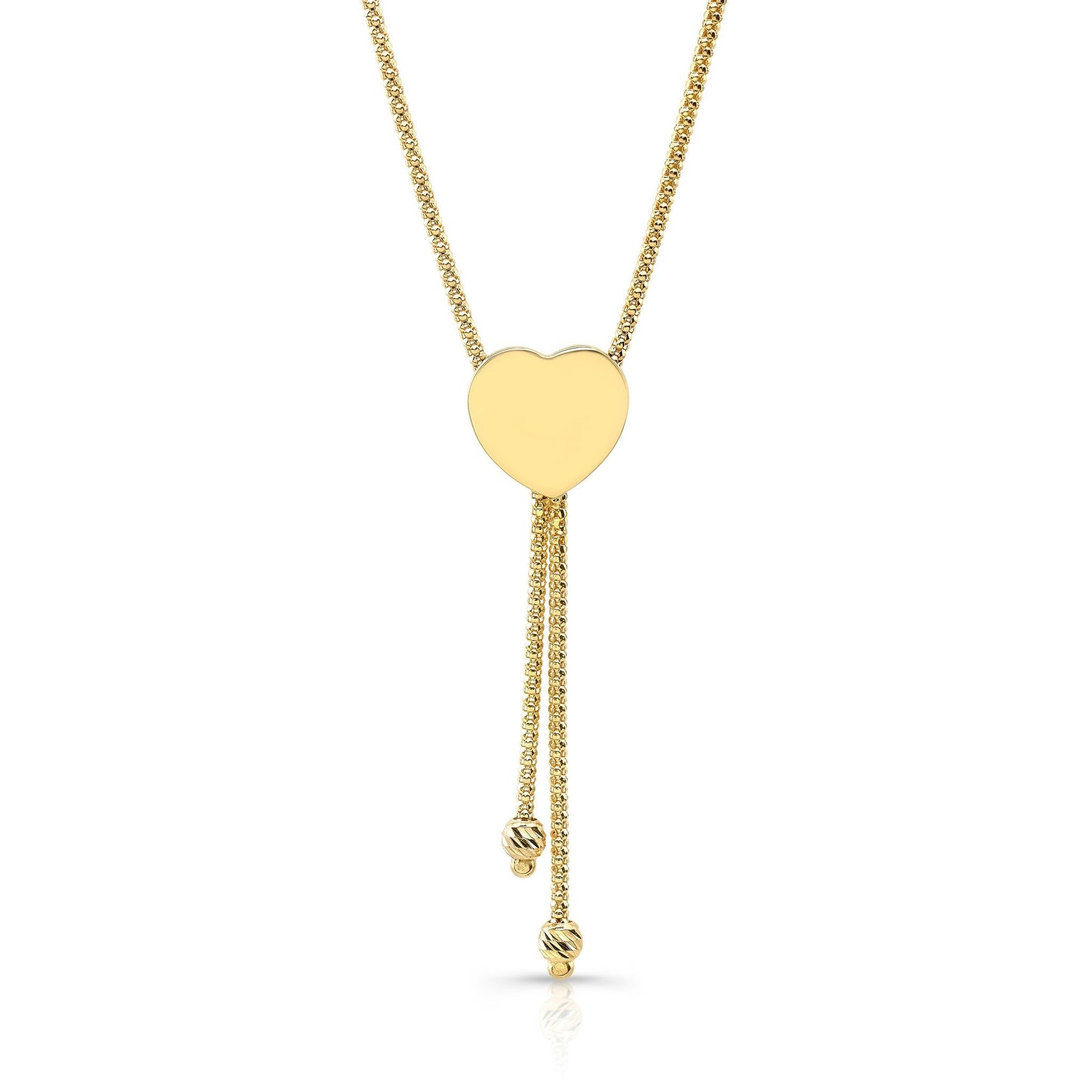14K Yellow Gold Bead Chain with Heart Pendant, 18 Inch – side profile | RockHer