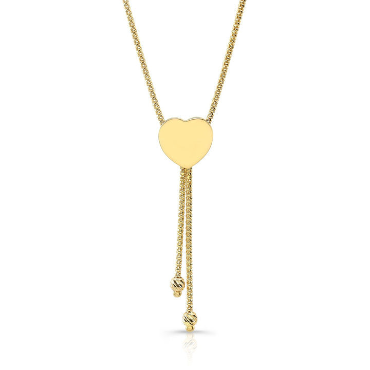 14K Yellow Gold Bead Chain with Heart Pendant, 18 Inch – side profile | RockHer