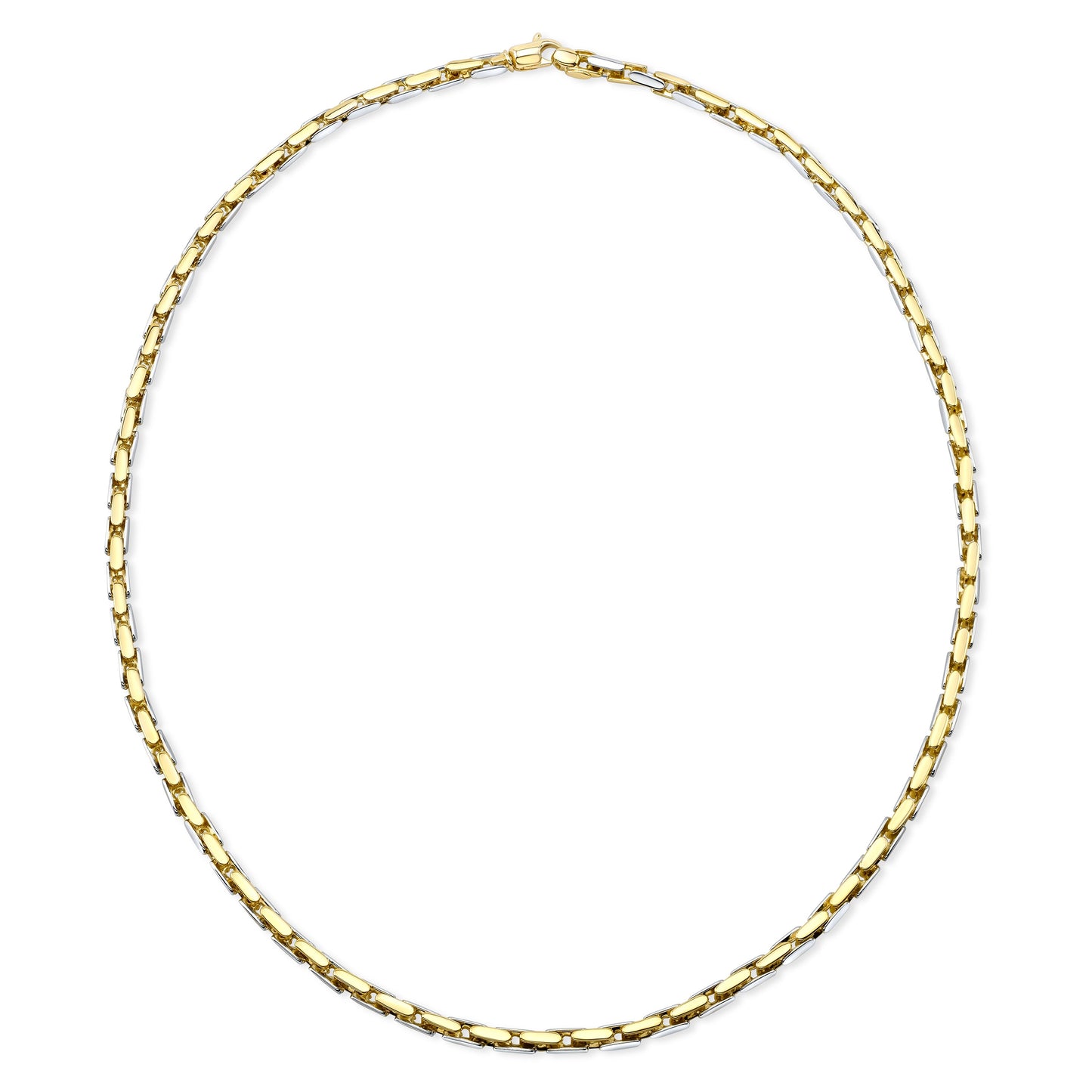 14K Two-Tone Gold Elongated Bar Link Necklace, 20 Inch – side profile | RockHer