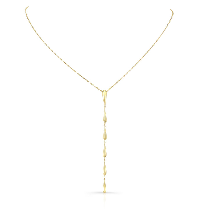 14K Yellow Gold Pear Link Y Necklace, 18 Inch – detail view | RockHer