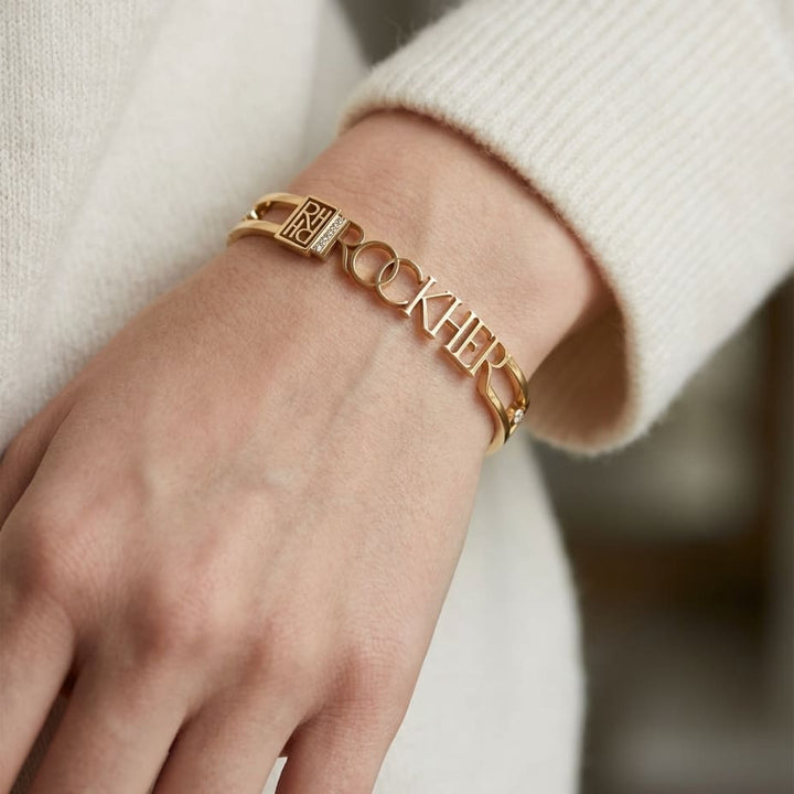 14K Yellow Gold Textured XOX Link Bracelet, 7.5 Inch, worn close-up portrait