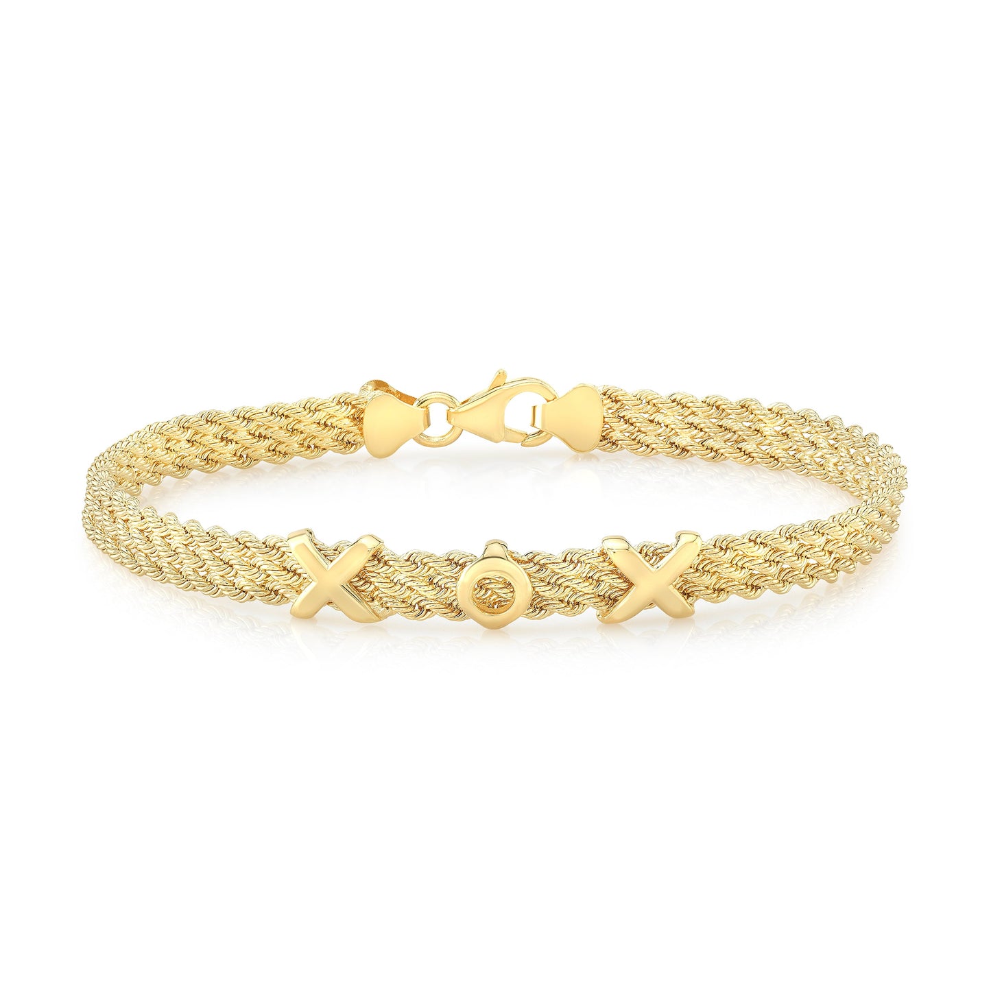 14K Yellow Gold Textured XOX Link Bracelet, 7.5 Inch – side profile | RockHer