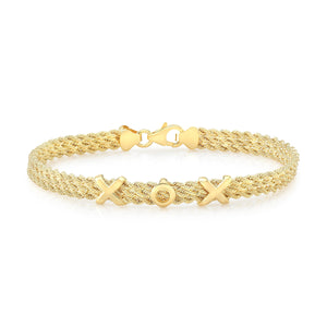 14K Yellow Gold Textured XOX Link Bracelet, 7.5 Inch – side profile | RockHer