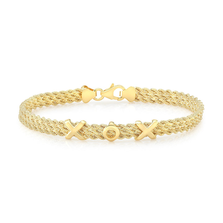14K Yellow Gold Textured XOX Link Bracelet, 7.5 Inch – side profile | RockHer