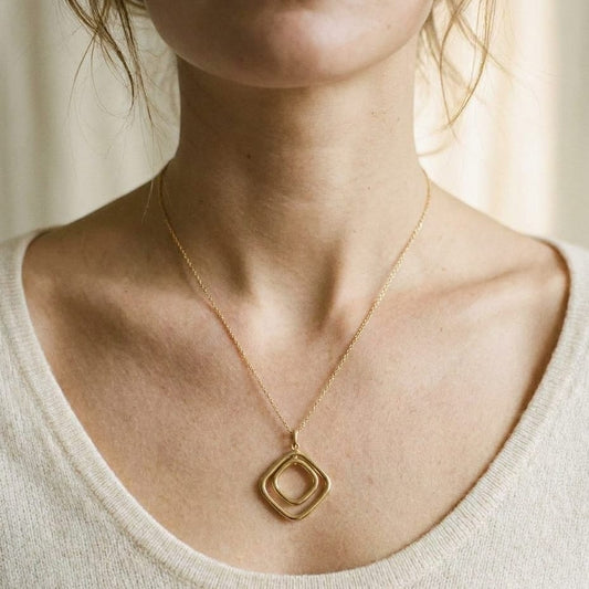 14K Yellow Gold Cable Chain with Pendant, 18 Inch, worn close-up portrait