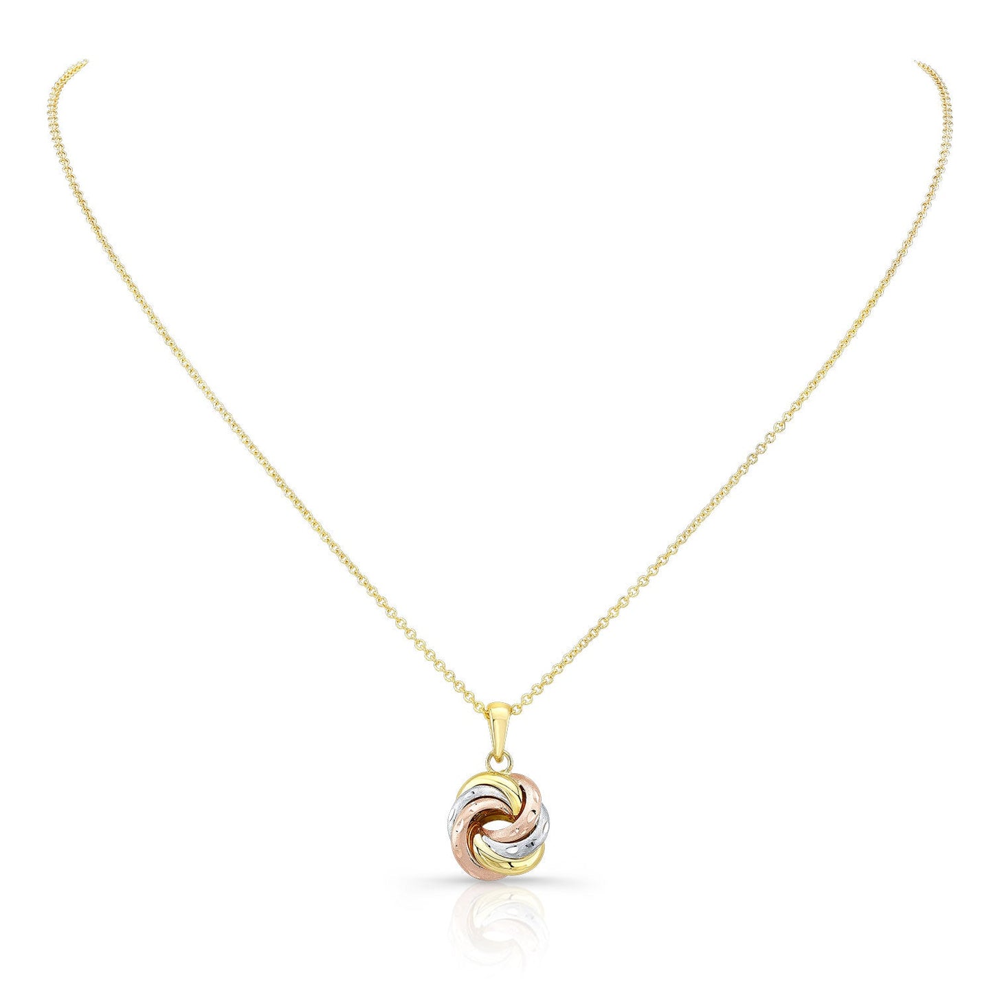 14K Tri-Color Gold Love Knot Pendant Necklace, 18 Inch – side profile | RockHer