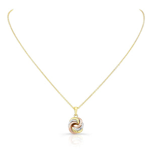14K Tri-Color Gold Love Knot Pendant Necklace, 18 Inch – side profile | RockHer