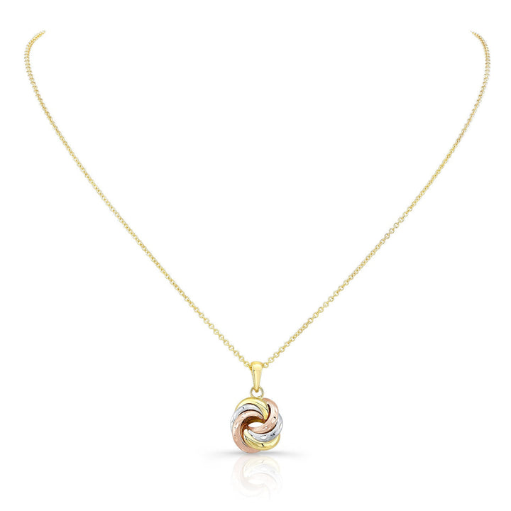 14K Tri-Color Gold Love Knot Pendant Necklace, 18 Inch – side profile | RockHer