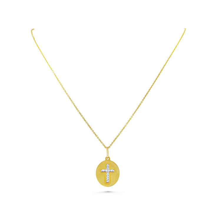 14K Yellow Gold Round Medal with Cross Necklace, 17.5 Inch – side profile | RockHer