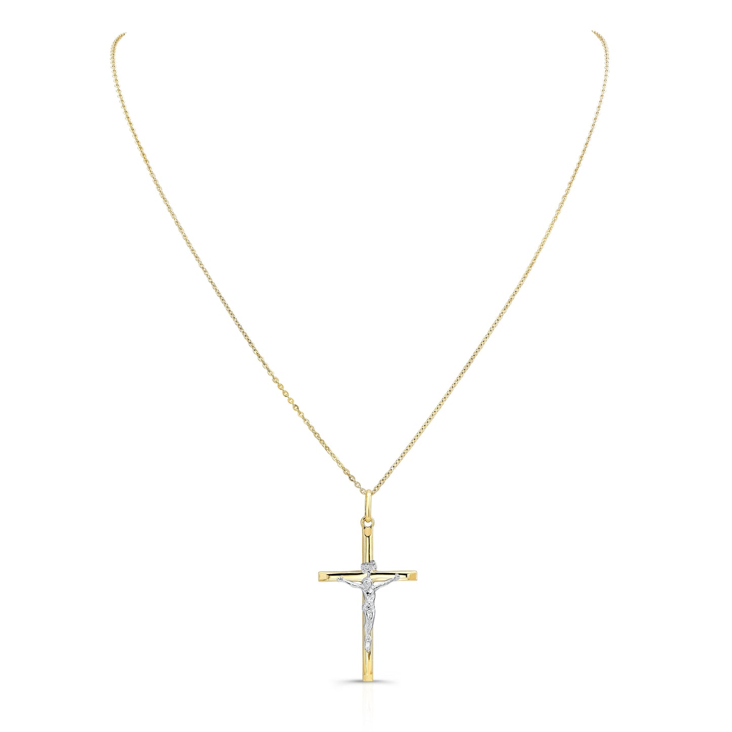 14K Two-Tone Gold Diamond-Cut Crucifix Pendant Necklace, 20 Inch – side profile | RockHer