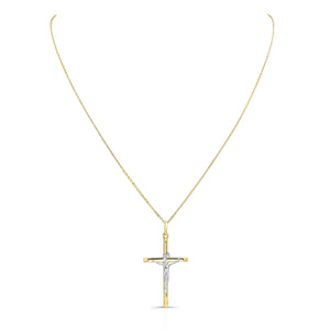 14K Two-Tone Gold Diamond-Cut Crucifix Pendant Necklace, 20 Inch – side profile | RockHer