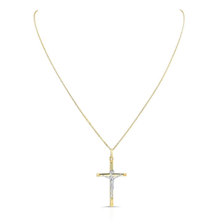 14K Two-Tone Gold Diamond-Cut Crucifix Pendant Necklace, 20 Inch – side profile | RockHer