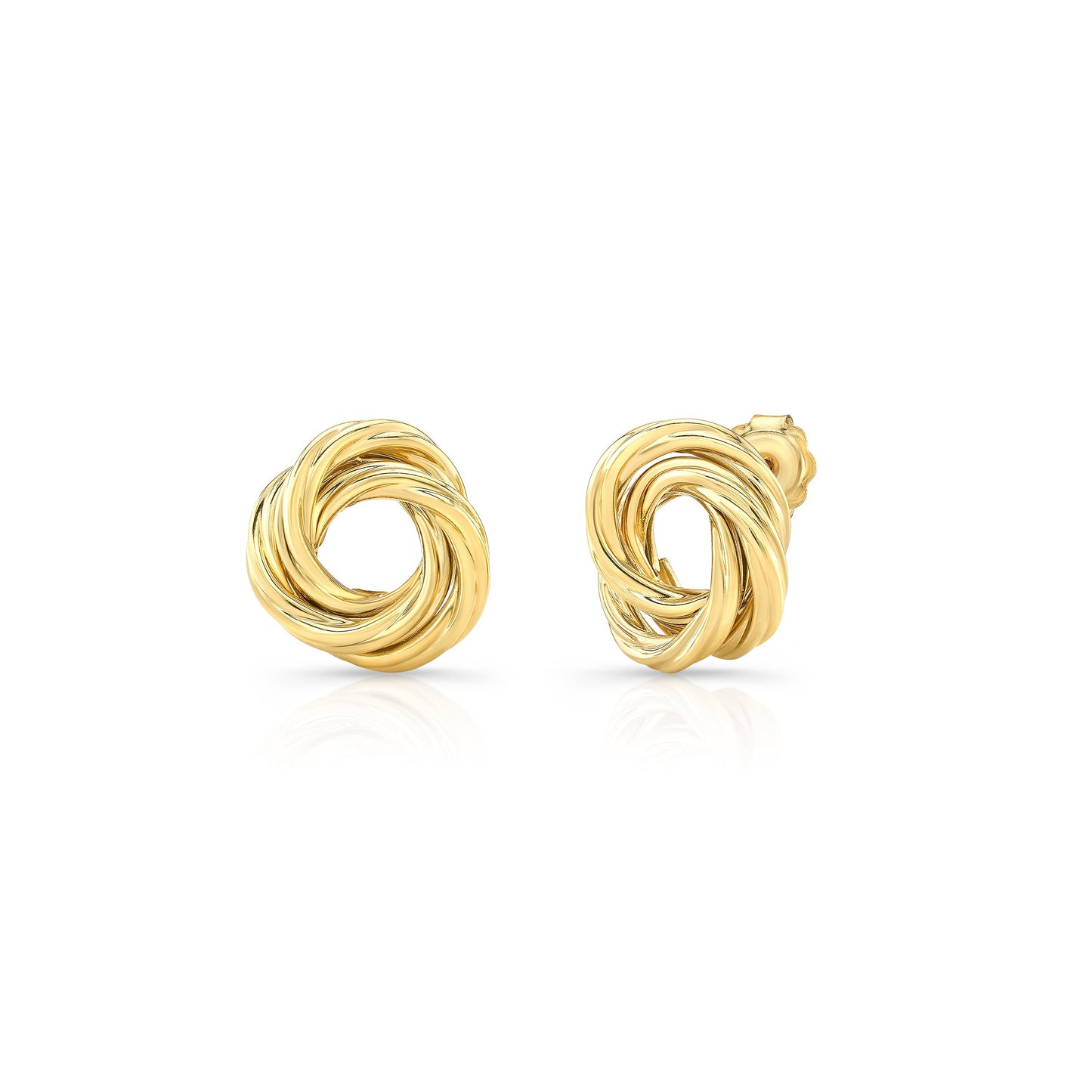 14K Yellow Gold Love Knot Stud Earrings – side profile | RockHer