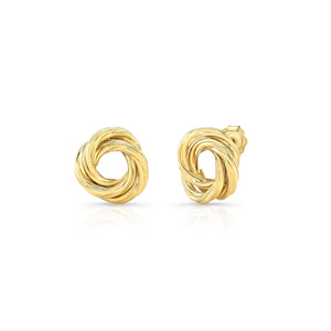 14K Yellow Gold Love Knot Stud Earrings – side profile | RockHer
