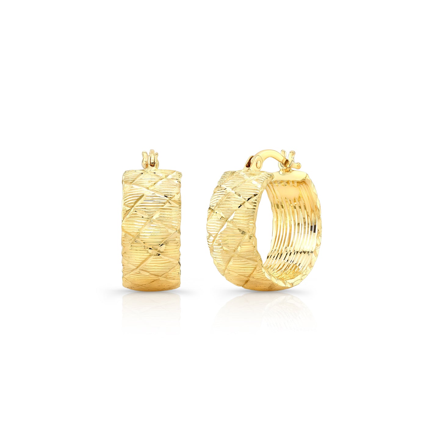 14K Gold Wide Textured Hoop Earrings – side profile | RockHer