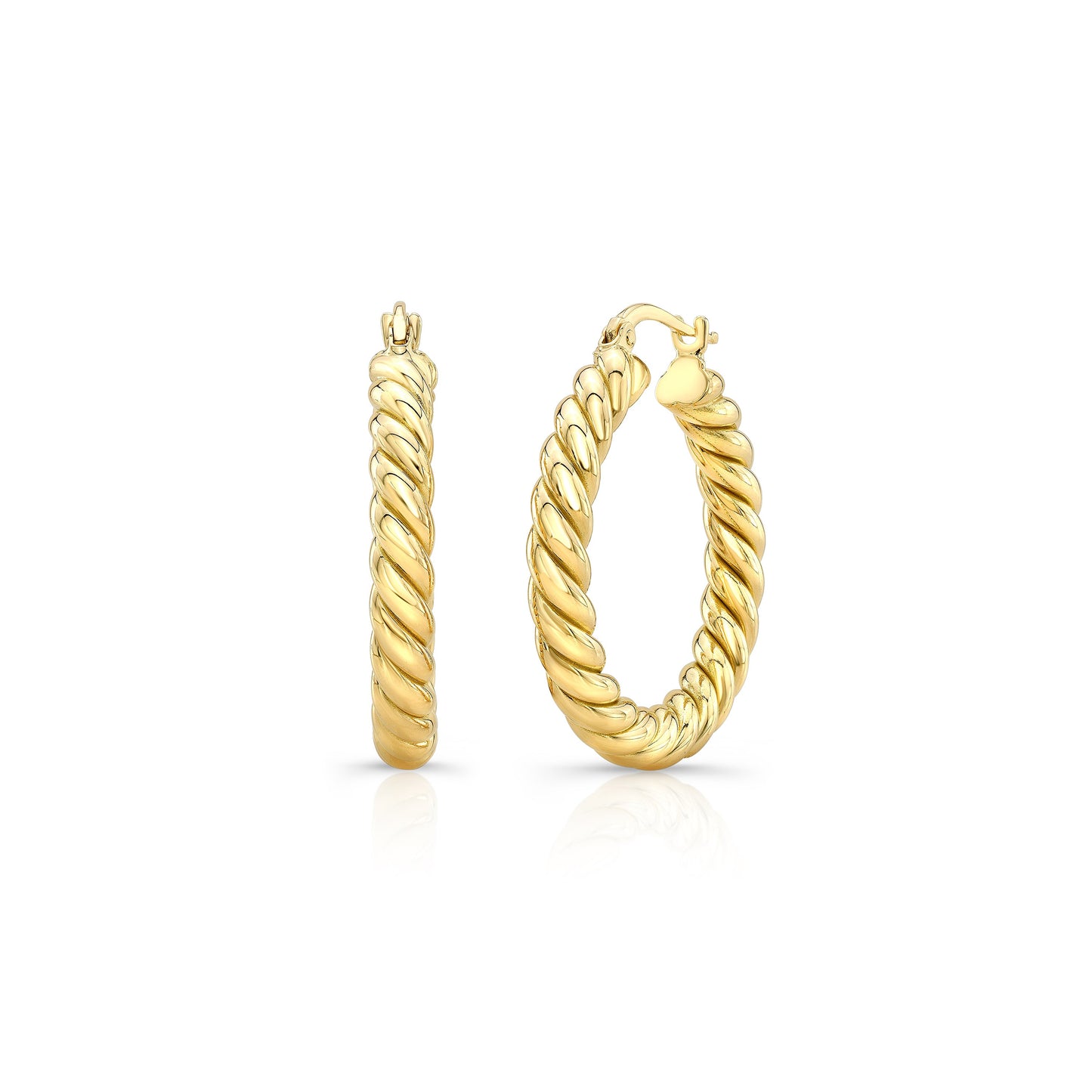 14K Yellow Gold Twisted Rope Hoop Earrings – side profile | RockHer