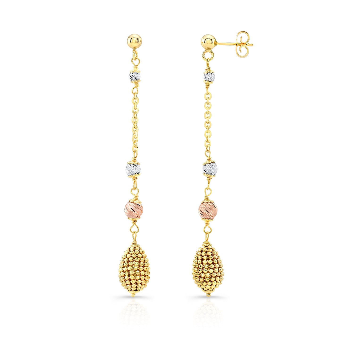 14K Tri-Color Gold Drop Earrings – side profile | RockHer