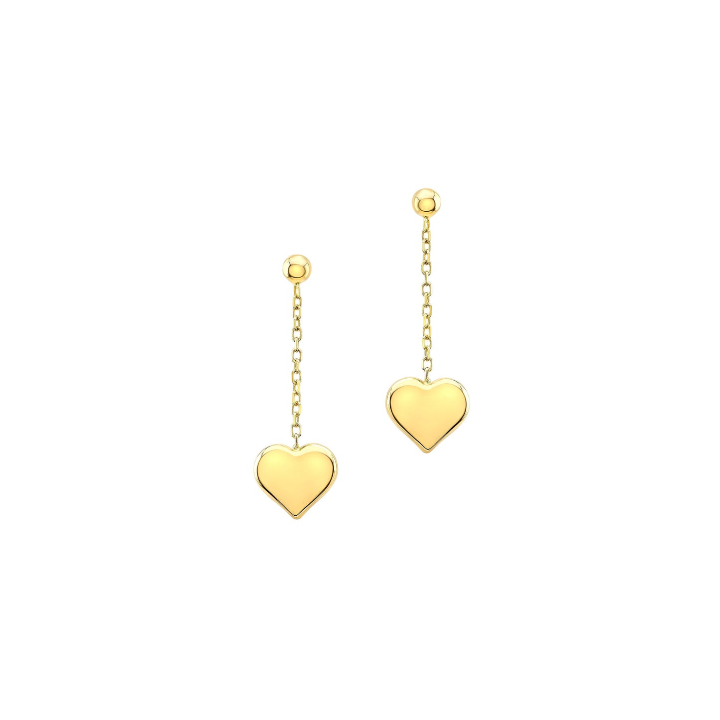 14K Yellow Gold Heart Dangle Stud Earrings – side profile | RockHer