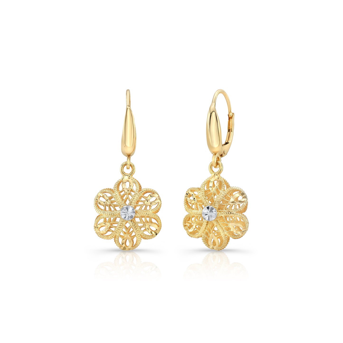 14K Yellow Gold Floral Drop Earrings – side profile | RockHer