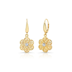 14K Yellow Gold Floral Drop Earrings – side profile | RockHer