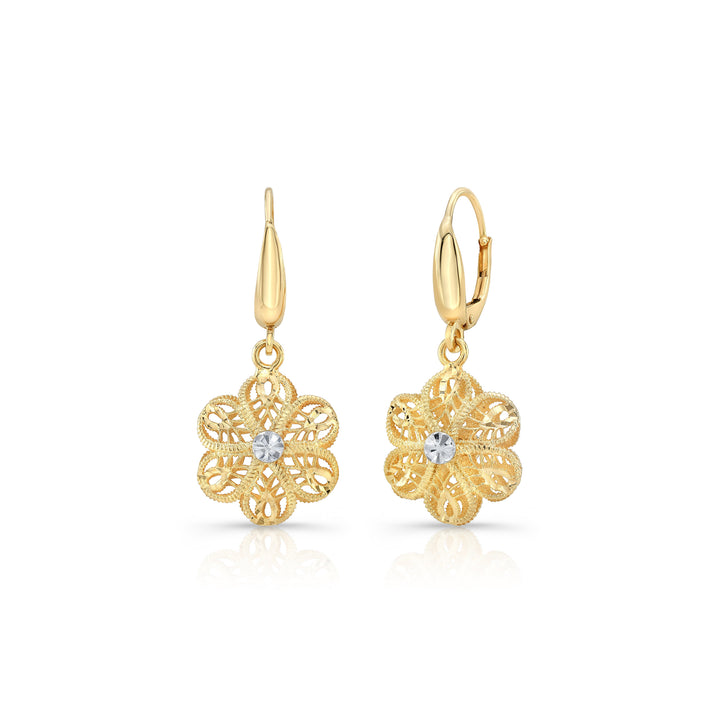 14K Yellow Gold Floral Drop Earrings – side profile | RockHer
