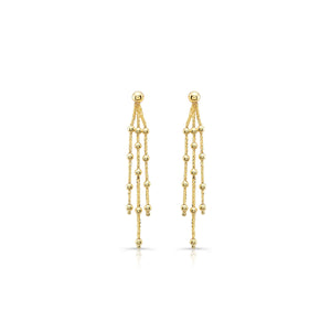 14K Yellow Gold Multi-Strand Beaded Drop Earrings – side profile | RockHer