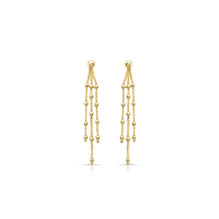 14K Yellow Gold Multi-Strand Beaded Drop Earrings – side profile | RockHer
