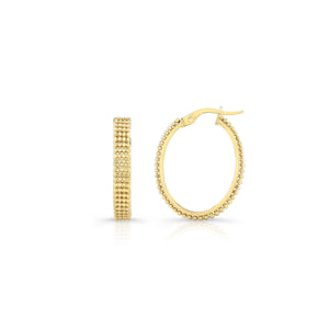 14K Yellow Gold Beaded Oval Hoop Earrings – detail view | RockHer