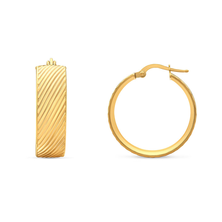 14K Yellow Gold Striped Hoop Earrings – detail view | RockHer