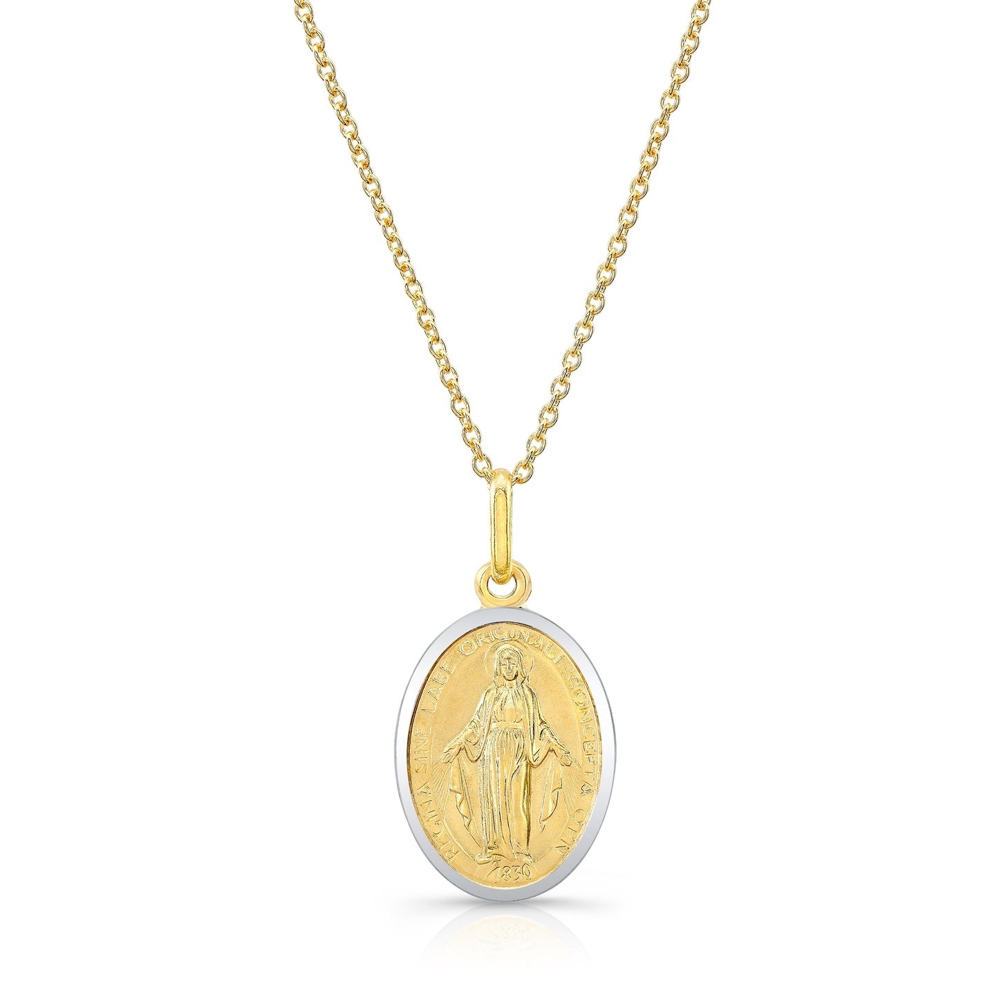 14K Yellow Gold Oval Virgin Mary Medal Necklace, 17 Inch – side profile | RockHer