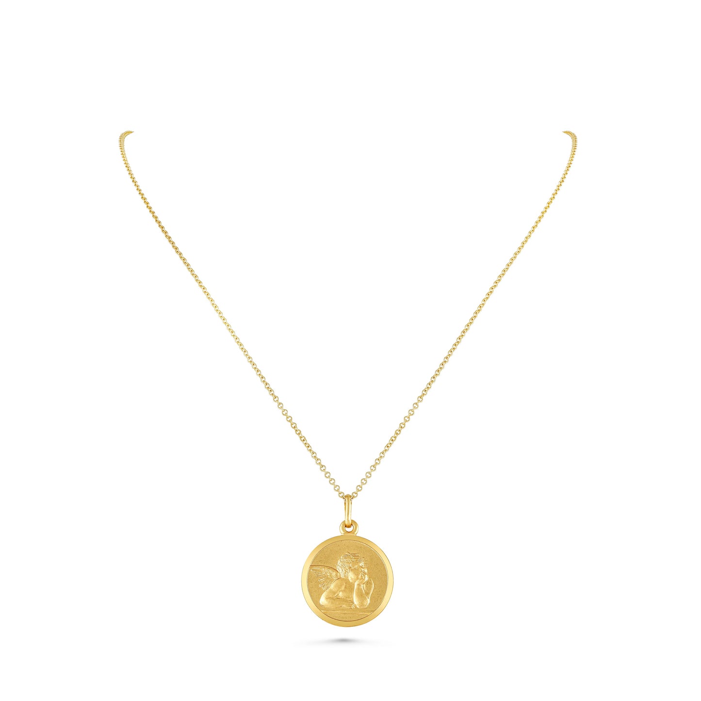 14K Yellow Gold Angel Medal Necklace, 17 Inch – side profile | RockHer