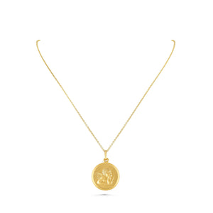 14K Yellow Gold Angel Medal Necklace, 17 Inch – side profile | RockHer