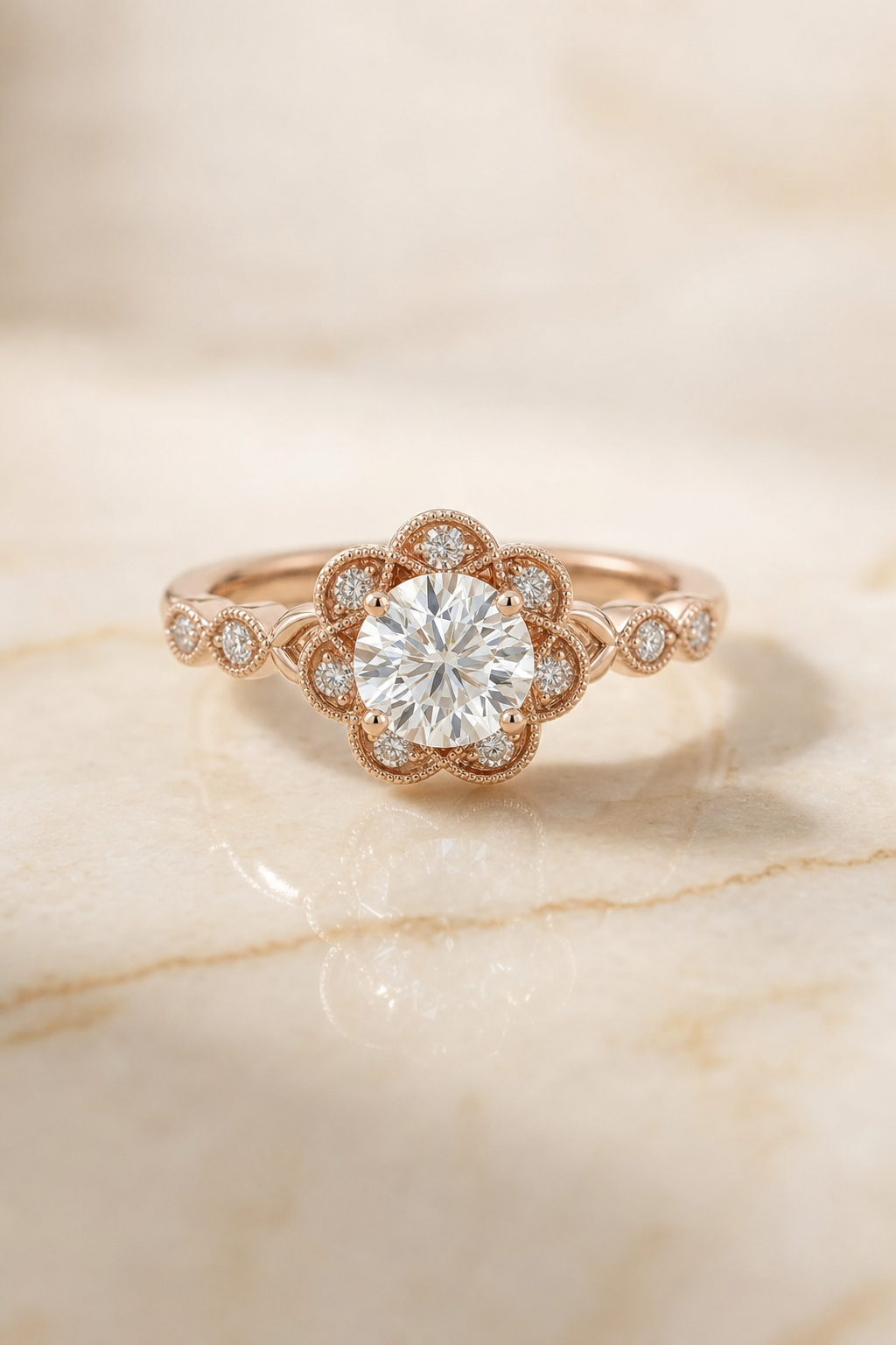 The Linda round engagement ring setting in 14K Rose Gold | RockHer