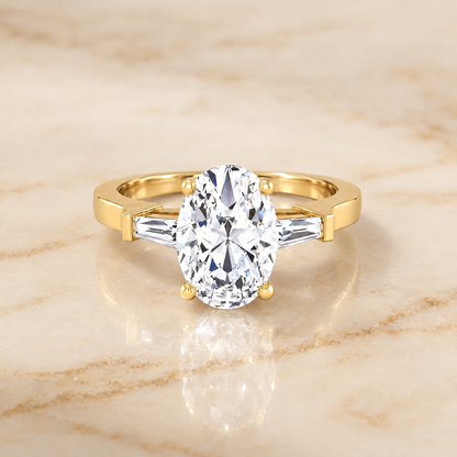 The June Three Stone Oval Engagement Ring Setting in 18K Yellow Gold