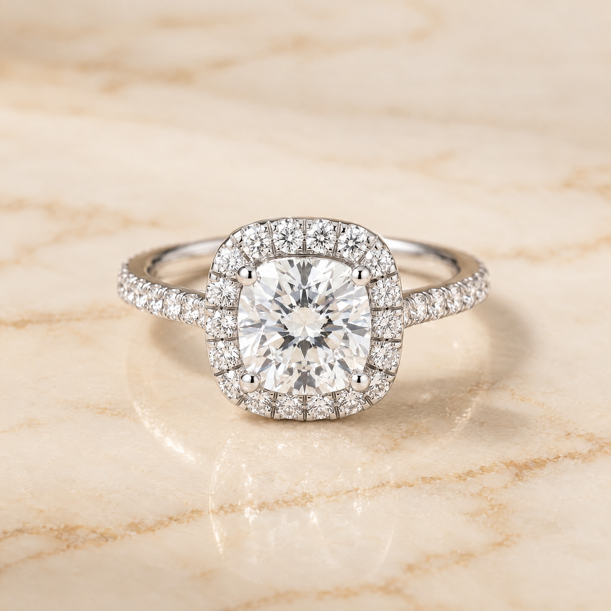 The Cosette Pavé Halo Cushion Cut Engagement Ring Setting in Platinum