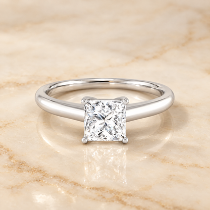 The Viola Contemporary Comfort Fit Flat Shank Solitaire Princess Cut Engagement Ring Setting in 18K White Gold