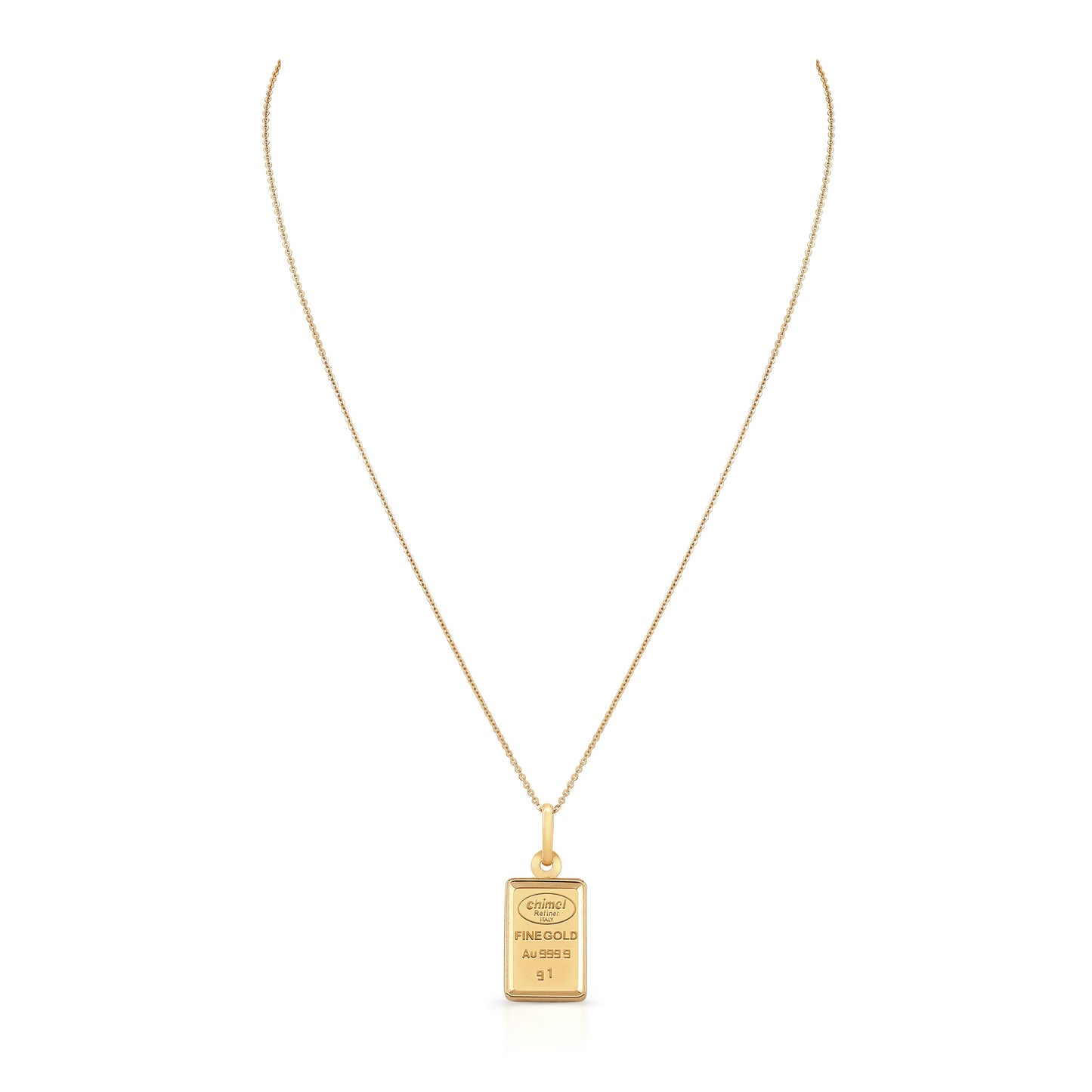 18K Yellow Gold Chain with 1 Gram Gold Bar Pendant, 18 Inch – side profile | RockHer