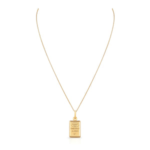 18K Yellow Gold Chain with 1 Gram Gold Bar Pendant, 18 Inch – side profile | RockHer