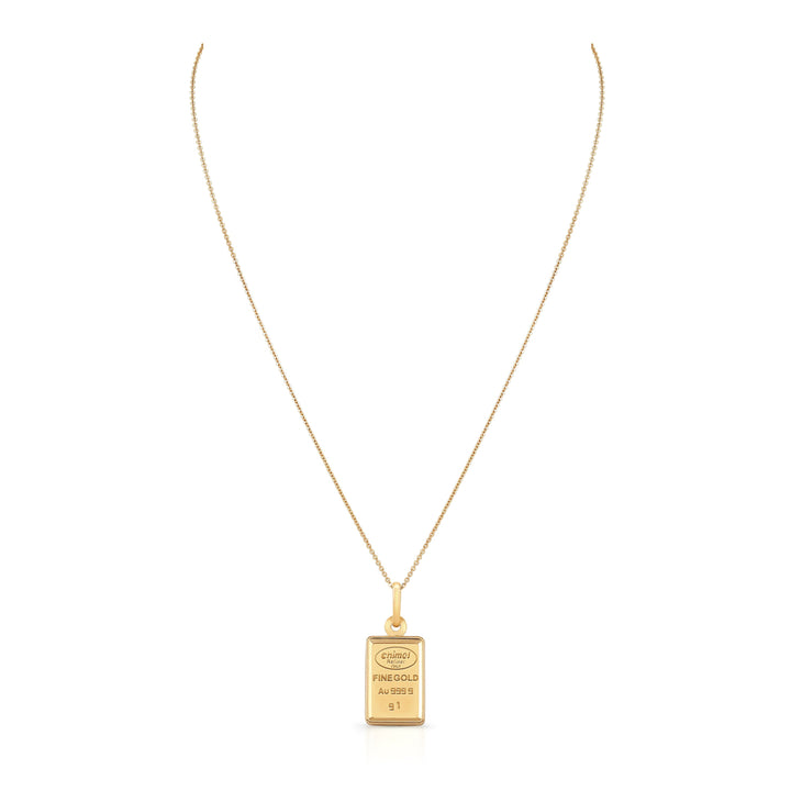 18K Yellow Gold Chain with 1 Gram Gold Bar Pendant, 18 Inch – side profile | RockHer